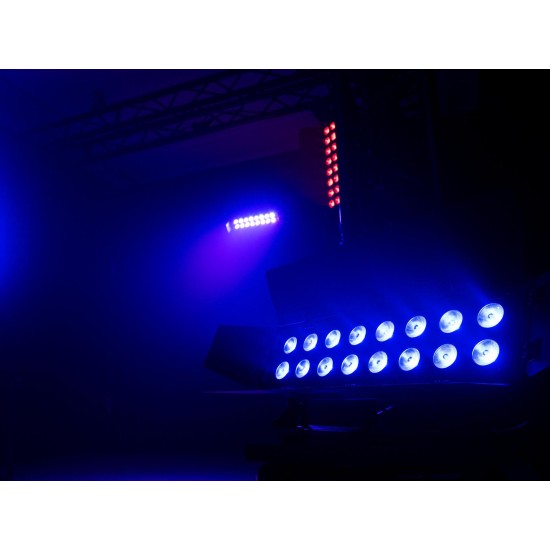 EUROLITE Pannello da Palco 16x12W HCL LED RGBWA/UV: Barra luci con barndoor, DMX e QuickDMX per eventi, palco e DJ