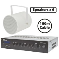 6 Proiettori Audio White Sound con Amplificatore-Mixer 120W per Esterni