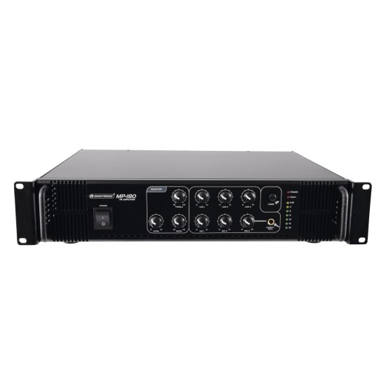 OMNITRONIC MP-180 Amplificatore PA - Potenza 180W, Raffreddato a Ventola, 3 Ingressi Mic e Aux