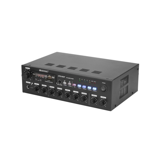 Amplificatore mixer OMNITRONIC CPZ-60P 60W RMS 4 zone ELA con Bluetooth, USB/SD, FM e IR
