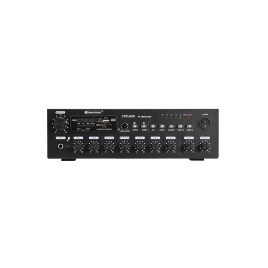Amplificatore mixer OMNITRONIC CPZ-60P 60W RMS 4 zone ELA con Bluetooth, USB/SD, FM e IR
