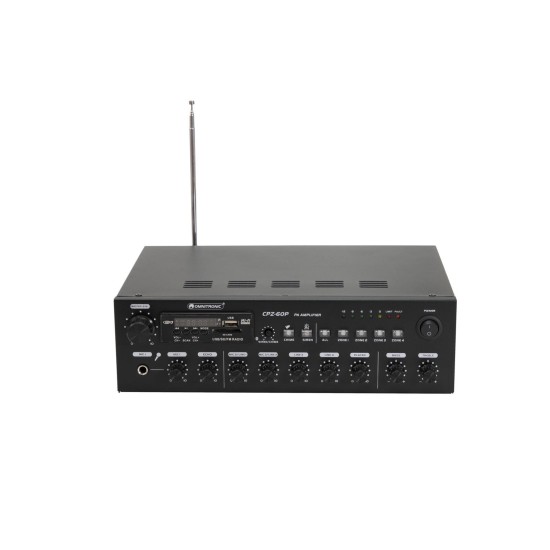 Amplificatore mixer OMNITRONIC CPZ-60P 60W RMS 4 zone ELA con Bluetooth, USB/SD, FM e IR