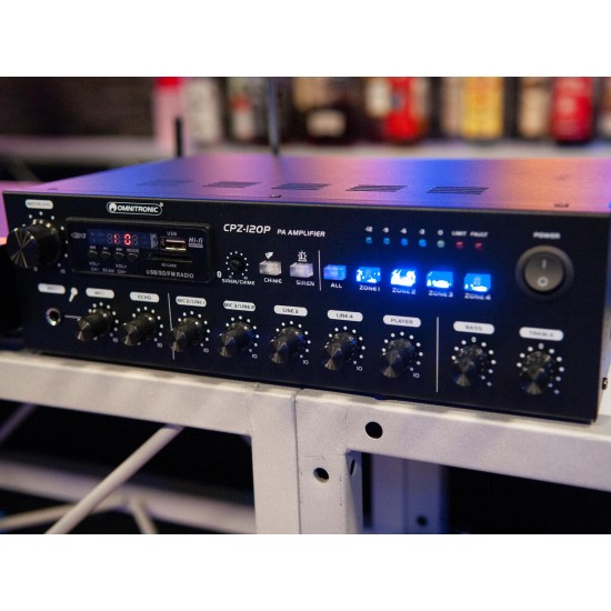 OMNITRONIC CPZ-120P Amplificatore Mixer ELA 4 Zone con Bluetooth e Telecomando 120W RMS