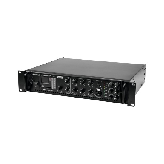 OMNITRONIC MPVZ-180.6P: Amplificatore Mixer ELA 6 Zone con Lettore Audio e Telecomando IR, 180W RMS
