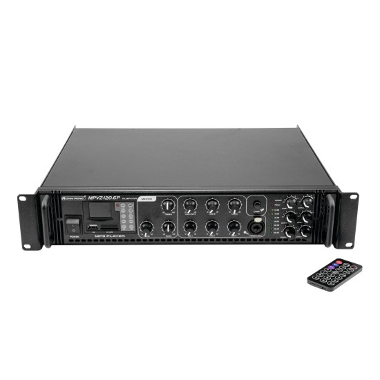 OMNITRONIC MPVZ-120.6P Amplificatore Mixer ELA Professionale 6 Zone con Telecomando IR - 120W RMS