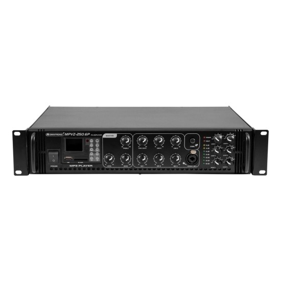 OMNITRONIC MPVZ-250.6P: Amplificatore Mixer ELA 6 Zone con Lettore Audio e Telecomando IR - 250W RMS