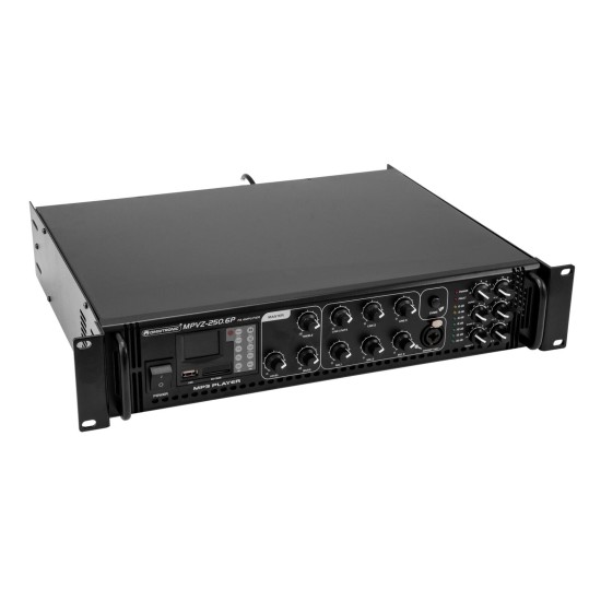 OMNITRONIC MPVZ-250.6P: Amplificatore Mixer ELA 6 Zone con Lettore Audio e Telecomando IR - 250W RMS