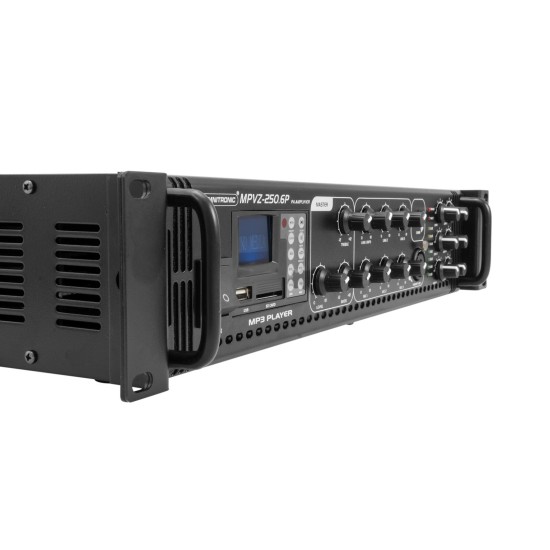 OMNITRONIC MPVZ-250.6P: Amplificatore Mixer ELA 6 Zone con Lettore Audio e Telecomando IR - 250W RMS