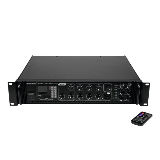 OMNITRONIC MPVZ-350.6P - Amplificatore Mixer ELA 6 Zone con Lettore USB/SD e Telecomando, 350W RMS