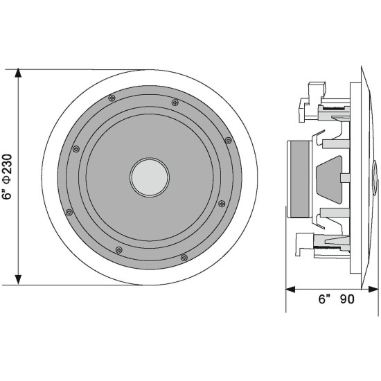 OMNITRONIC CST-6: Altoparlante da Incasso a 2 Vie per Soffitto con ELA Tecnica 100V, 20W RMS