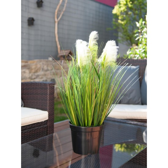Erba Decorativa EUROPALMS in Piuma Bianca, 60cm - Effetto Naturale, Vaso Moderno