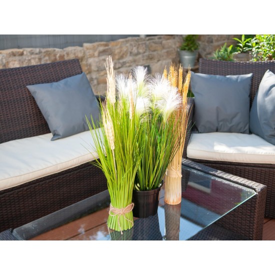 Erba Decorativa EUROPALMS in Piuma Bianca, 60cm - Effetto Naturale, Vaso Moderno