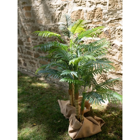 EUROPALMS Palma di Areca Artificiale, 2 Tronchi, 120 cm - Decorazione Verde per Interni ed Esterni