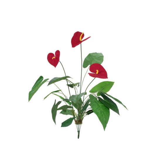 EUROPALMS Anthurium Artificiale, Pianta Tropicale 70cm, Foglie e Fiori Rossi Realistici