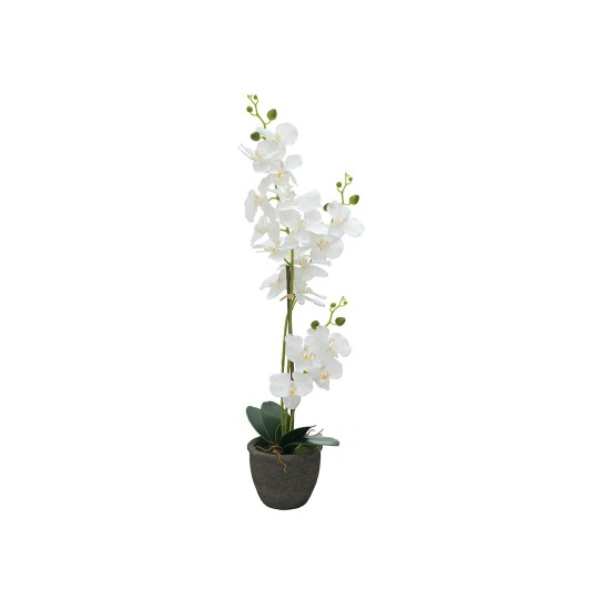 EUROPALMS Orchidea Bianca Artificiale 80 cm con Vaso Decorativo Effetto Pietra