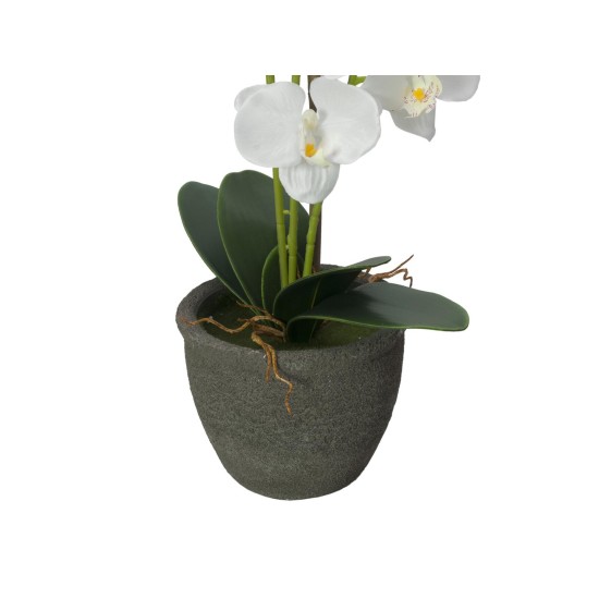 EUROPALMS Orchidea Bianca Artificiale 80 cm con Vaso Decorativo Effetto Pietra