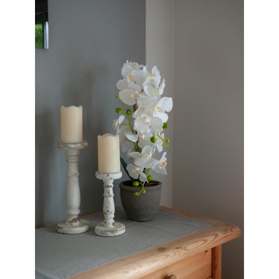 EUROPALMS Orchidea Bianca Artificiale 80 cm con Vaso Decorativo Effetto Pietra