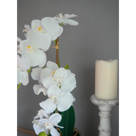 EUROPALMS Orchidea Bianca Artificiale 80 cm con Vaso Decorativo Effetto Pietra