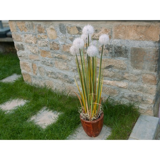 EUROPALMS Dandelion Artificiale con Fioriera, 107cm - Fiori Bianchi Realistici