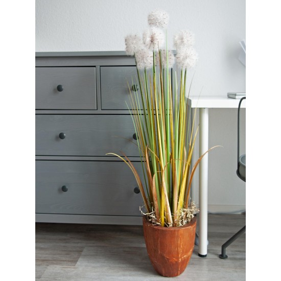 EUROPALMS Dandelion Artificiale con Fioriera, 107cm - Fiori Bianchi Realistici