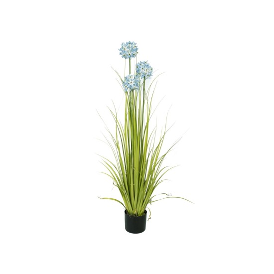 EUROPALMS Allium Grass Artificiale, 120 cm - Fiori Decorativi Blu in Vaso
