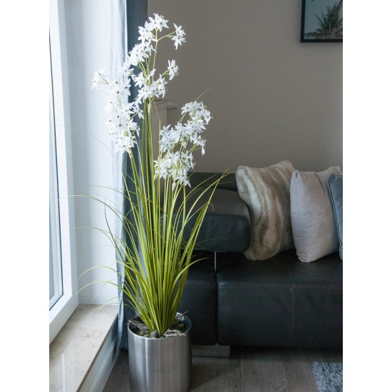 EUROPALMS Jasmin Grass Artificiale Bianco 130 cm per Decorazioni Moderne