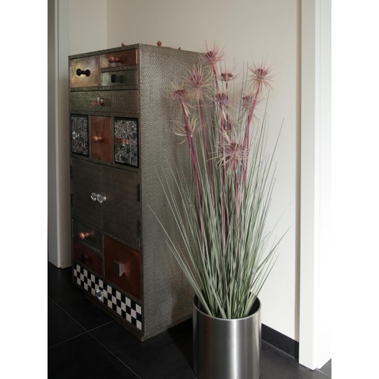 EUROPALMS Sunny Grass - Pianta Artificiale Fiorita in Vaso Decorativo, 120 cm