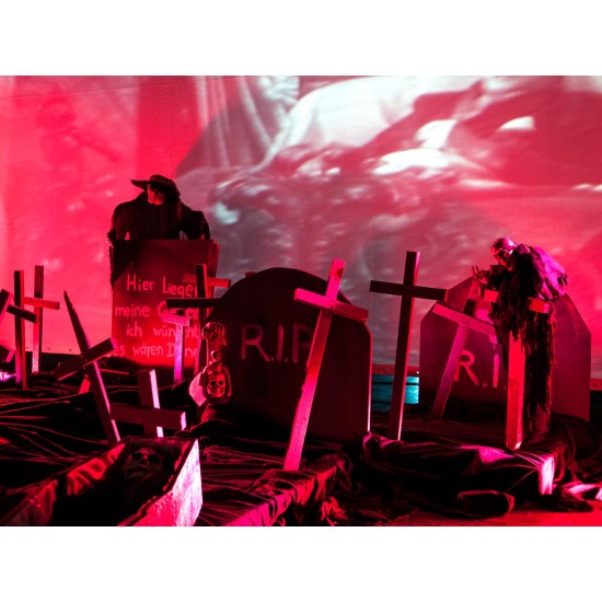 EUROPALMS Pipistrello Scheletro Sospeso 85 cm con Occhi Rosso Lampeggianti per Decorazioni Halloween