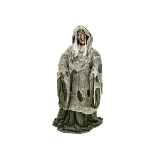 Figura Animata Halloween EUROPALMS: Strega Verde con Effetti Luce e Suono - 145x70x66 cm