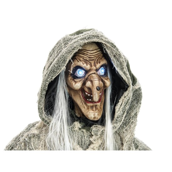 Figura Animata Halloween EUROPALMS: Strega Verde con Effetti Luce e Suono - 145x70x66 cm