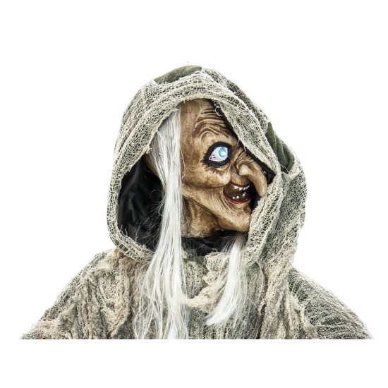 Figura Animata Halloween EUROPALMS: Strega Verde con Effetti Luce e Suono - 145x70x66 cm