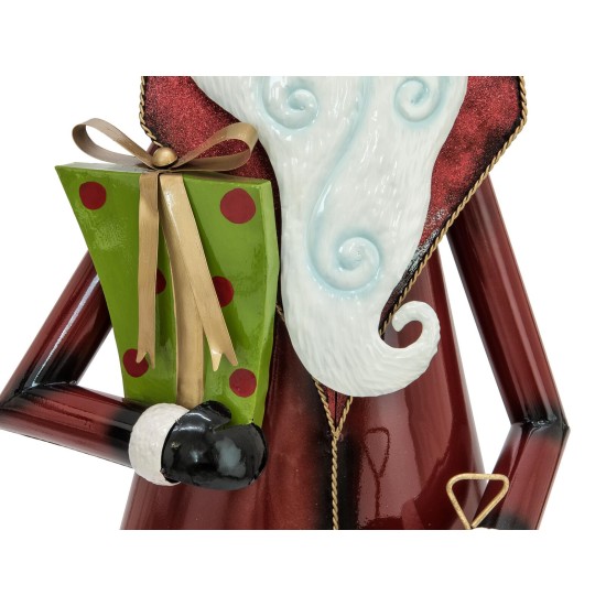 EUROPALMS Babbo Natale in metallo 150 cm rosso con movimento: Decorazione artigianale con campanella e regalo per ambienti natalizi
