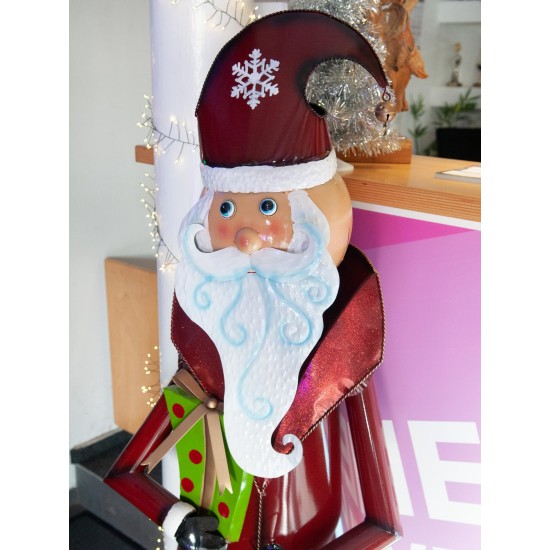 EUROPALMS Babbo Natale in metallo 150 cm rosso con movimento: Decorazione artigianale con campanella e regalo per ambienti natalizi