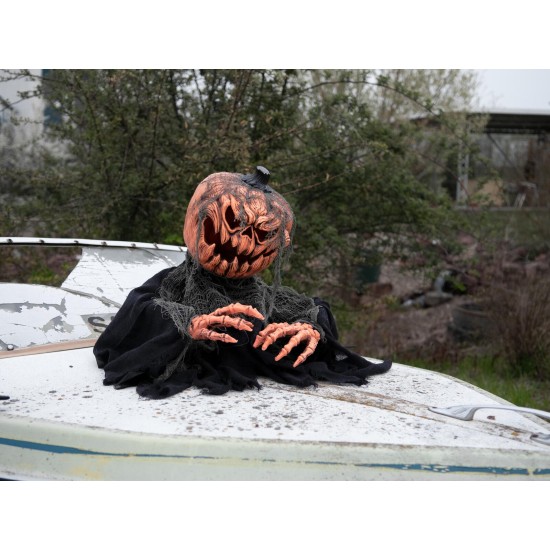 Figura Halloween EUROPALMS Zucca Mostro Animata 50 cm con Luci, Suoni e Movimento – Decorazione con Sensore