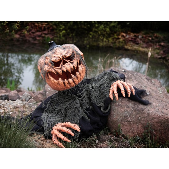 Figura Halloween EUROPALMS Zucca Mostro Animata 50 cm con Luci, Suoni e Movimento – Decorazione con Sensore