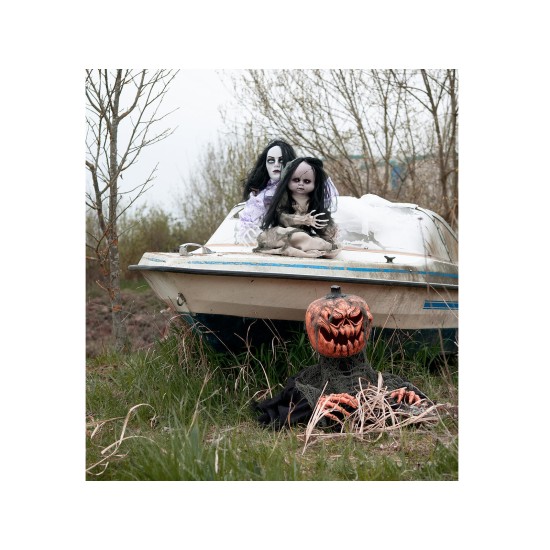 Figura Halloween EUROPALMS Zucca Mostro Animata 50 cm con Luci, Suoni e Movimento – Decorazione con Sensore