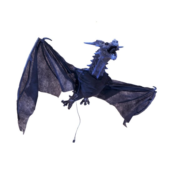 EUROPALMS Drago Volante Animato Blu per Halloween, 120 cm - Illuminazione e Effetti Sonori