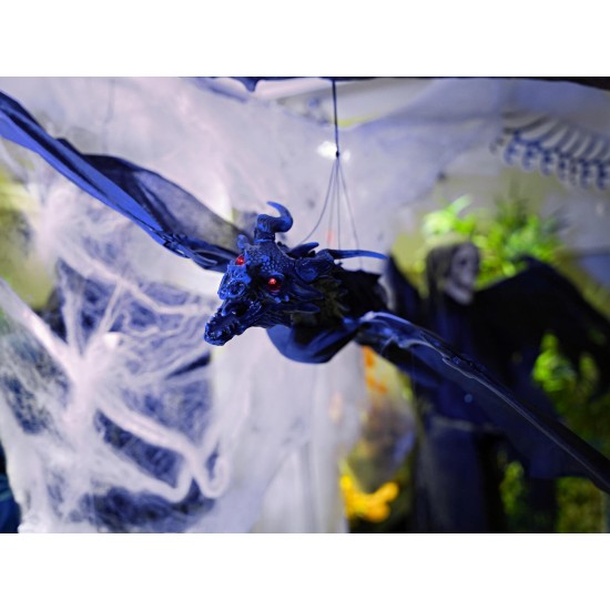 EUROPALMS Drago Volante Animato Blu per Halloween, 120 cm - Illuminazione e Effetti Sonori