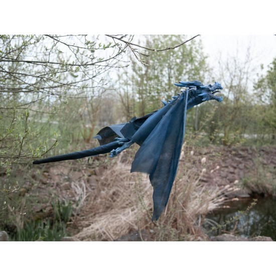 EUROPALMS Drago Volante Animato Blu per Halloween, 120 cm - Illuminazione e Effetti Sonori