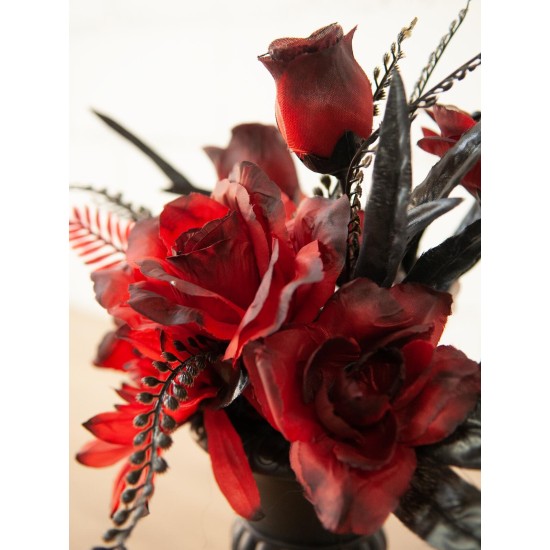 EUROPALMS Decorazione da Tavolo Halloween, Rose Gotiche, 28cm Nero/Rosso