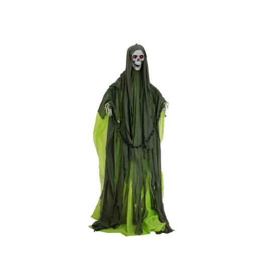EUROPALMS Scheletro Animato con Mantello Verde - Figura di Halloween 170 cm