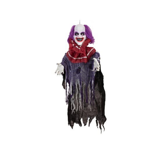 Clown Animato Halloween EUROPALMS Robby 120 cm con Suoni, Luci e Movimento – Decorazione Spaventosa Sospesa