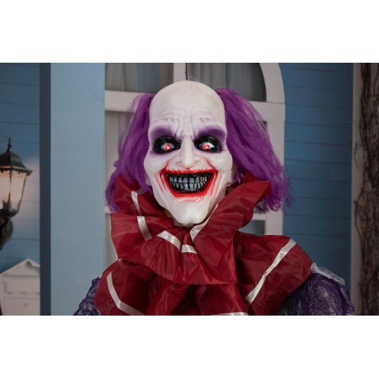 Clown Animato Halloween EUROPALMS Robby 120 cm con Suoni, Luci e Movimento – Decorazione Spaventosa Sospesa