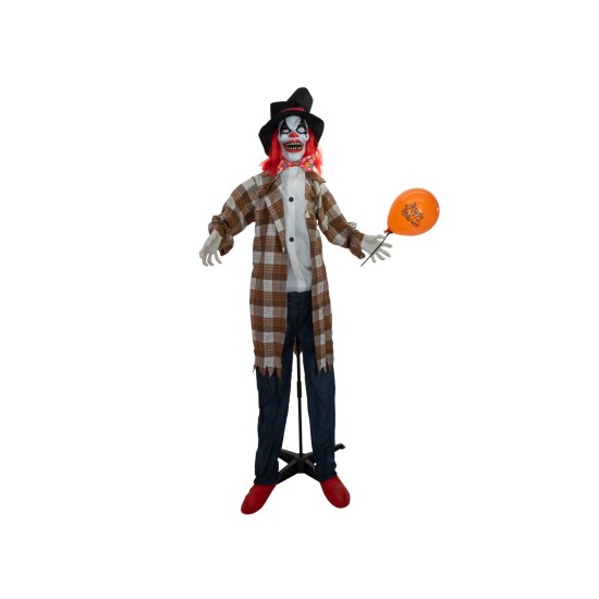 Figura Animata Halloween Clown Hatty con Effetti di Luce e Suono - EUROPALMS 185cm