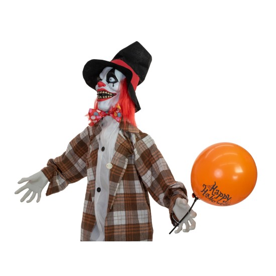 Figura Animata Halloween Clown Hatty con Effetti di Luce e Suono - EUROPALMS 185cm