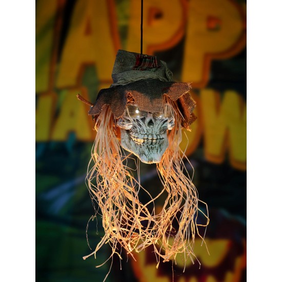 EUROPALMS Spaventapasseri Teschio LED 70cm per Halloween con Effetti Sonori