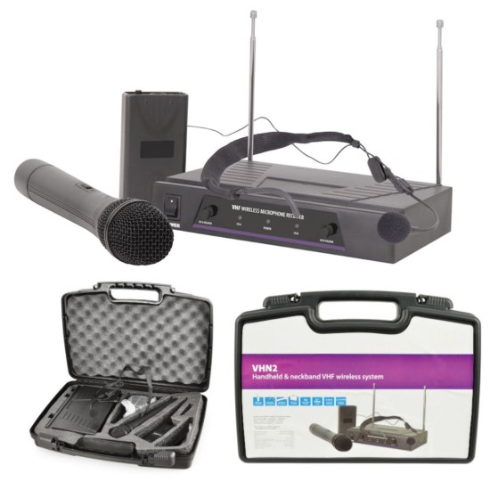 Kit Radiomicrofoni Wireless VHF con Microfono a Gelato, Archetto e Valigia - Sistema Dual Channel Professionale