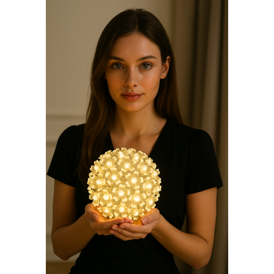 Bouquet Luminoso a 100 LED Bianco Caldo con Timer – Decorazione a Batteria per Interni o Esterni Riparati