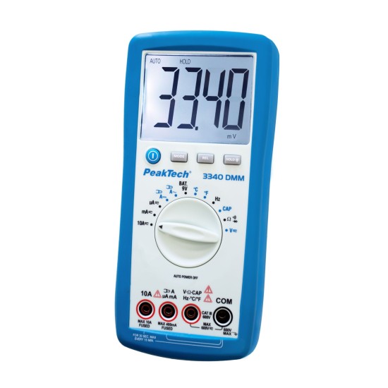 Multimetro Digitale PeakTech 3340 3¾ Digit con Frequenzimetro, Termometro K, Display 36mm e Autospegnimento
