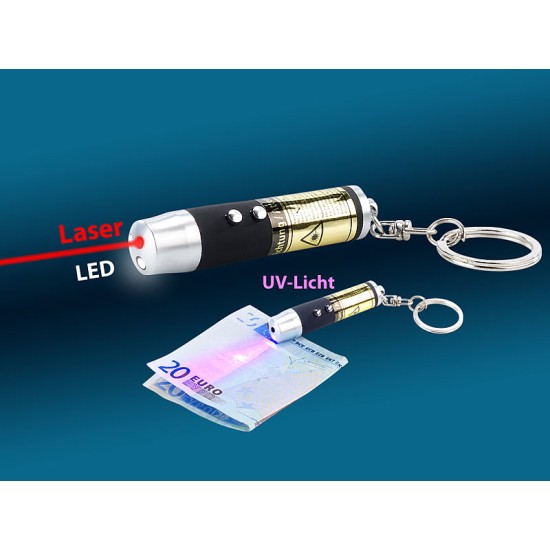 Portachiavi puntatore laser 3in1 con luce UV per controllo documenti e banconote - in regalo GRATIS